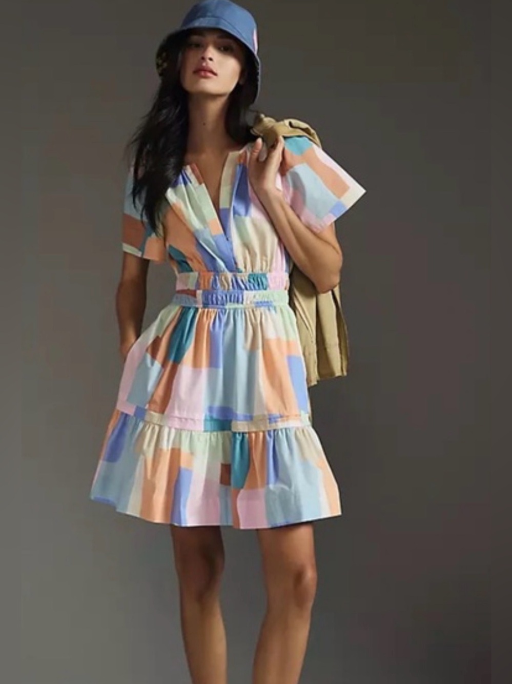 Anthropologie Pastel Geometric Tiered Mini Dress